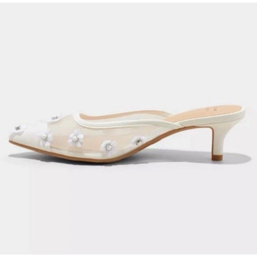 A New Day Delilah Mule Womens US 6 White Mesh Floral Memory Foam Kitten Heel - Picture 4 of 10